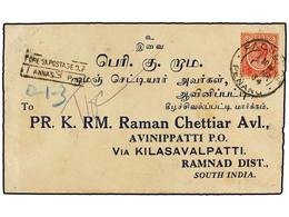 MALAYA. 1934. PENANG To KILASALPATTI (India). Envelope Franked With  6 Cts.  Reds Stamp Cancelled  PAQUEBOT/PENANG.  Tax - Andere & Zonder Classificatie