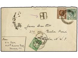 MALAYA. 1936. PENANG To LONDON. Envelope Franked With  2 Cts.  Green And  5 Cts.  Brown Stamps, Taxed On Arrival With Br - Other & Unclassified