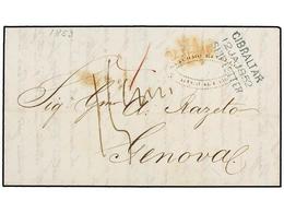 GIBRALTAR. 1852. GIBRALTAR To GENOVA. Entire Letter With Blue  GIBRALTAR/SHIP LETTER  Mark, In Arrival Taxed  '15 Cmi'. - Sonstige & Ohne Zuordnung