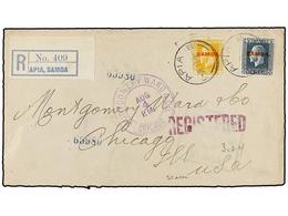 SAMOA. Sg.137, 139. 1919. APIA To U.S.A.  2 D.  Yellow And  2 1/2 D.  Blue On Registered Cover, Arrival On Reverse, Cens - Autres & Non Classés