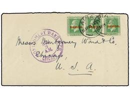 SAMOA. Sg.134 (3). 1919. APIA To U.S.A. Envelope Franked With Three  1/2 D.  Green. - Autres & Non Classés