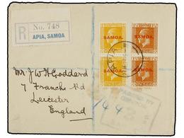 SAMOA. 1919. APIA To ENGLAND.  1 1/2 D.  (2) Orange Brown And  2 D.  (2) Yellow On Registered Cover, Censored Mark, Arri - Autres & Non Classés