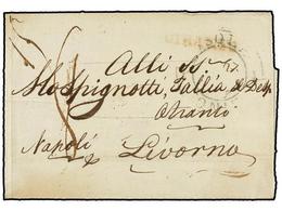 GRECIA: ISLAS JONICAS. 1820. STA. MAURA To LIVORNO. Desinfected Cover With  ISOLE   IONIE  Mark And Red Lineal  OTRANTO. - Altri & Non Classificati