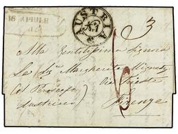 GRECIA: ISLAS JONICAS. 1851. CORFU To FIRENZE (Italy). Scroll  CORFU  Mark And Double Ring  AUSTRIA/Nº 1.  FINE. - Other & Unclassified