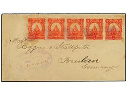 HONDURAS. 1891. Cover To BRESLAU In Germay With Strip  X5 1890 2 C.   Seebeck Issues Tied By Targets With  SAN PEDRO SUL - Autres & Non Classés