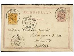 ISLANDIA. 1895. REYKJAVIK To AUSTRIA. Double Postal Stationary  8 Aur + 8 Aur  With Text Updated By  3 Ore  Yellow Stamp - Andere & Zonder Classificatie