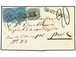 ITALIA ANTIGUOS ESTADOS: ESTADOS PONTIFICIOS. 1854. Cover To PARIS Franked By 1852  6baj.  Black On Greenish Grey And  7 - Altri & Non Classificati