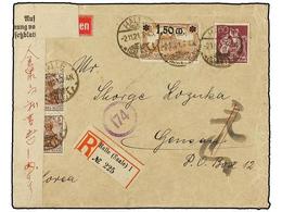 COREA. 1921. Incoming Cover From Germany To GENSAN, German Censorship Label Arrival On Reverse. RARE. - Other & Unclassified