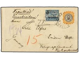 LIBERIA. 1911.  10c.  Black & Orange Postal Stationery Envelope Sent Registered To GERMANY, Up-rated With Official 1909- - Other & Unclassified