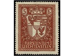 ** LIECHTENSTEIN. Yv.122. 1934.  5 Fr.  Red Brown, Never Hinged. LUXE. Yvert.1.500€. - Altri & Non Classificati