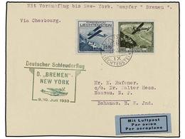 LIECHTENSTEIN. 1934. VADUZ To NASSAU (Bahamas).  35 Rp.  And  45 Rp.   CATAPULT FLIGHT  By The German Ship  'BREMEN 9/10 - Andere & Zonder Classificatie