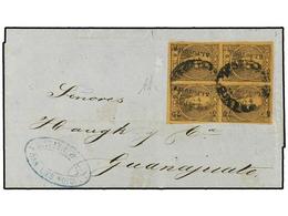 MEXICO. Sc.58(4). 1870. S. LUIS POTOSÍ A GUANAJUATO.  6 Ctvos.  Negro S. Cartaño En Bloque De Cuatro. RARO En Carta. Cer - Altri & Non Classificati