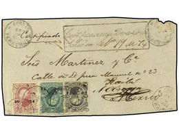 MEXICO. 1874. Frente De Carta CERTIFICADA Circulado Desde VERACRUZ A MEXICO.  10 Ctvos.  Negro,  50 Ctvos.  Verde Y  100 - Other & Unclassified