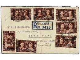 MARRUECOS INGLES. 1937. TANGIER To AUSTRALIA.  15 Cts.  (4) And  1 1/2 D.  (3). Registered Cover, Arrival On Reverse. - Other & Unclassified