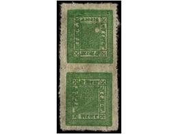 (*) NEPAL. Mi.20Ak. 1899-1907.  4 Annas  Yellow Green Pin Perf. Setting 11. Vertical Tete-beche Pair. FINE. - Other & Unclassified
