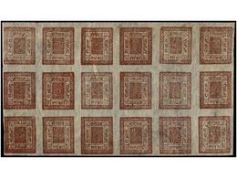 (*) NEPAL. Mi.30 (18). 1919-27.  2 Annas  Red Brown, Setting 24. Block Of Eighteen With Inverted Cliche Pos. 8, 14, 15,  - Autres & Non Classés