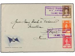 CURACAO. 1933. CURAÇAO A SUIZA.  6 Cts. ,  10 Cts.  Y  12 1/2 Cts. , Mat.  HAMBURG-AMERIKA LINIE/M.S. 'CARIBIA'. - Sonstige & Ohne Zuordnung