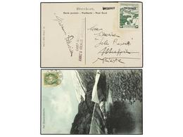 NORUEGA. 1909. Postcard Franked On Picture Side By Norway  5 ö.  Green Tied  GEVRANGER  Cds, Franked On Reverse With Ost - Other & Unclassified