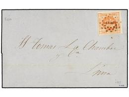 PERU. Sc.8. 1860. HUACHO A LIMA.  1 Peseta  Rosa, Mat. Círculo De Puntos  HUACO.  MUY BONITA. - Other & Unclassified