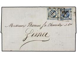PERU. Yv.6+6c. 1862 (9 Sept.). ISLAS CHINCHA A LIMA.  1 Dinero  Azul Y Azul Oscuro. Mat. Mixto  Cruz  En Tinta De Escrib - Other & Unclassified