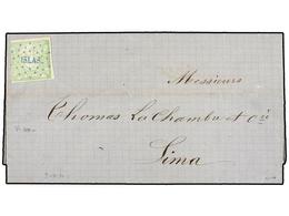 PERU. Sc.14. 1870. ISLAS CHINCHAS A LIMA.  1 Dinero  Verde, Mat. Circular  ISLAS  En Azul. MAGNÍFICA. - Andere & Zonder Classificatie