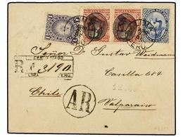 PERU. Yv.76, 85(2), 105. 1885. LIMA A VALPARAISO.  1 Ctvo. ,  2 Ctvos.  (2) Y  20 Ctvos.  Carta Certificada, Precioso Fr - Other & Unclassified