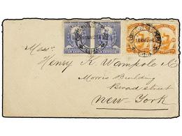 PERU. Sc.111 (2), 141 (2). 1896. LIMA A NEW YORK.  10 Ctvos.  Rojo (2) Y  1 Ctvo.  Azul. Franqueo Mixto De Dos Emisiones - Andere & Zonder Classificatie