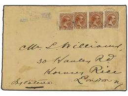 FILIPINAS. Ed.113(4). 1895. MANILA A LONDRES.  8 Ctvos.  Castaño Rojo (4). Magnífico Y Muy Raro Franqueo De Cuatro Porte - Autres & Non Classés