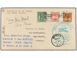 FILIPINAS. 1929 (21 Marzo).  AIR MAIL.  MANILA A S. MIGUEL.  2 Ctvos, 6 Ctvos  Y  8 Ctvos.  Vuelo Especial Realizado Por - Altri & Non Classificati