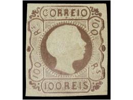 (*) PORTUGAL. Af.9. 1855.  100 Reis  Lila. Color Muy Fresco Y Márgenes Completos. MAGNIFICO EJEMPLAR. Cert. PF'88. Afins - Autres & Non Classés