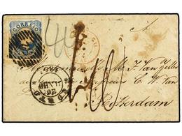 PORTUGAL. Af.12. 1857. PORTO A ROTTERDAM (Holanda).  25 Reis  Azul. Tasada A La Llegada Con ' 40 ', Tránsitos Y Llegada  - Other & Unclassified