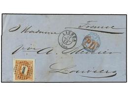 PORTUGAL. 1868 (Dec 21). Cover To France Franked By Superb Margined 1866  80r . Orange, Slight Scissor Cut In Margin Onl - Other & Unclassified