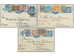 PORTUGAL. 1937. Cinco Enteros Postales De  25 Ctvos.  Azul Con Diversos Franqueos Adicionales Con Sellos De  MULTA  De G - Altri & Non Classificati