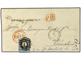 PORTUGAL: AZORES. 1875. Cover To London Franked By Overprinted 1870  120 Reis  Blue, Faults, Tied By  '42'  Numeral Hand - Andere & Zonder Classificatie