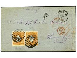 PORTUGAL: MADEIRA. 1872. FUNCHAL A ALEMANIA.  80 Reis  Naranja Habilitados  MADEIRA  (2). Mat. Numeral  45  Y Fechador   - Altri & Non Classificati