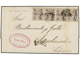 PUERTO RICO. Ed.11 (4). 1876 (25 Septiembre). SAN JUAN A SANTANDER.  25 Cts.  Gris (doble Rubrica), Tira De Cuatro, Plie - Other & Unclassified