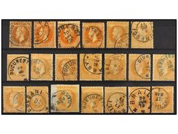 ° RUMANIA. Mi.41a, 41b. 1872.  25 Bani  Orange. 22 Stamps, Nice Cancellations. Michel.500€. - Autres & Non Classés