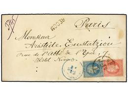 RUMANIA. 1878. BUCAREST To PARIS.  10 B.  Blue And  50 B.  Rose.  BUCURESCI  Cds. And  RECOM  Lineal Strike. - Altri & Non Classificati