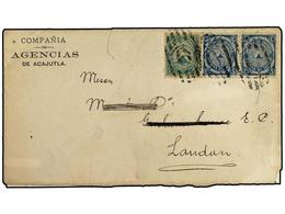 SALVADOR. 1883. ACAJUTLA A LONDRES.  1 Ctvo.  Verde Y  5 Ctvos.   Azul (2). Carta Circulada Por MENSAJERIA PRIVADA Y Dep - Autres & Non Classés