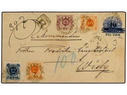 SUECIA. 1891.  10 ö.  On  12 ö.  Blue Stationery Envelope Sent Registered To WIRBY Franked Additionally With 1891  2x 2  - Autres & Non Classés