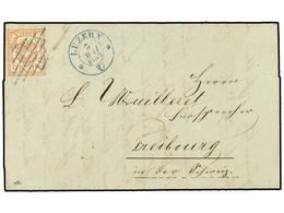 SUIZA. 1853 (May 3). Entire Letter To Freiburg Franked By Fine Margined Rayon III  15rp . Vermilion Cancelled By Blue Gr - Other & Unclassified