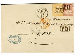 SUIZA. Zu.24B, 25B. 1857 (June 13). Cover From GENEVA To LYON Franked By 1854/62 Sitting Helvetia  15rp . Rose And  20rp - Other & Unclassified