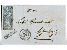 SUIZA. 1864 (April 30). Registered Outer Letter Sheet Franked By 1862-64  10c.  Blue (2) Tied By  GETTNAU  Straight Line - Other & Unclassified