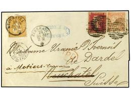 SUIZA. 1866. Envelope From London (24.7.66) To NEUCH, Tel, SWITZERLAND Franked By QV  1 D.  Red +  4 D.  Orange (def.) R - Altri & Non Classificati