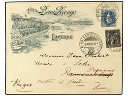 SUIZA. 1901 (Aug 5). 'Hotel Beau-Rivage' Advertising Envelope Used To FRANCE With  25 C.  Blue Tied By Superb Strikes Of - Other & Unclassified