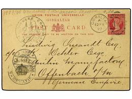 TAILANDIA. 1897 (Feb 12).  10c . Reed On Buff Stationery Card Cancelled By  'Gibraltar/A26'  Duplex, Used To Germany. Un - Other & Unclassified