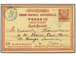 TURQUIA. 1886. Postal Stationery Card Sent To PARIS Showing All Arabic Triple-box  KASTAMONU  Cancellation (C/W Fig.93). - Sonstige & Ohne Zuordnung