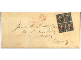 ESTADOS UNIDOS. 1859(Sept 14). Cover To Enfield, England Franked By 1857  12c  Black In A Rare Block Of Four (two Stamps - Other & Unclassified