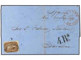 ESTADOS UNIDOS. Sc.29. 1860. NEW YORK A ESPAÑA.  5 Cts.  Castaño. Tasada A La Llegada Con  4 Reales . Magnífica Y Muy Te - Sonstige & Ohne Zuordnung