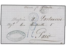 URUGUAY. 1871. MONTEVIDEO A PARIS. Fechador Octogonal Francés  MONTEVIDEO/PQA. FR. J Nº 1  En Azul. MAGNÍFICO Y RARO En  - Sonstige & Ohne Zuordnung